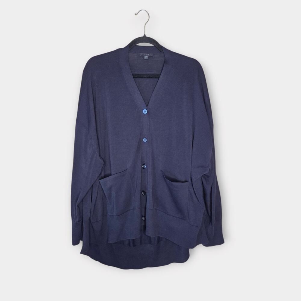 COS Draped Back Cardigan Navy Blue 100% Cotton Women's Med - Picture 2 of 9